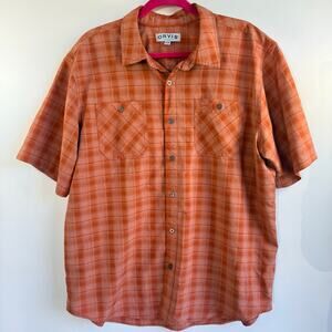 Orvis Men's XL Short-Sleeve Tech Shirt- Orange Plaid